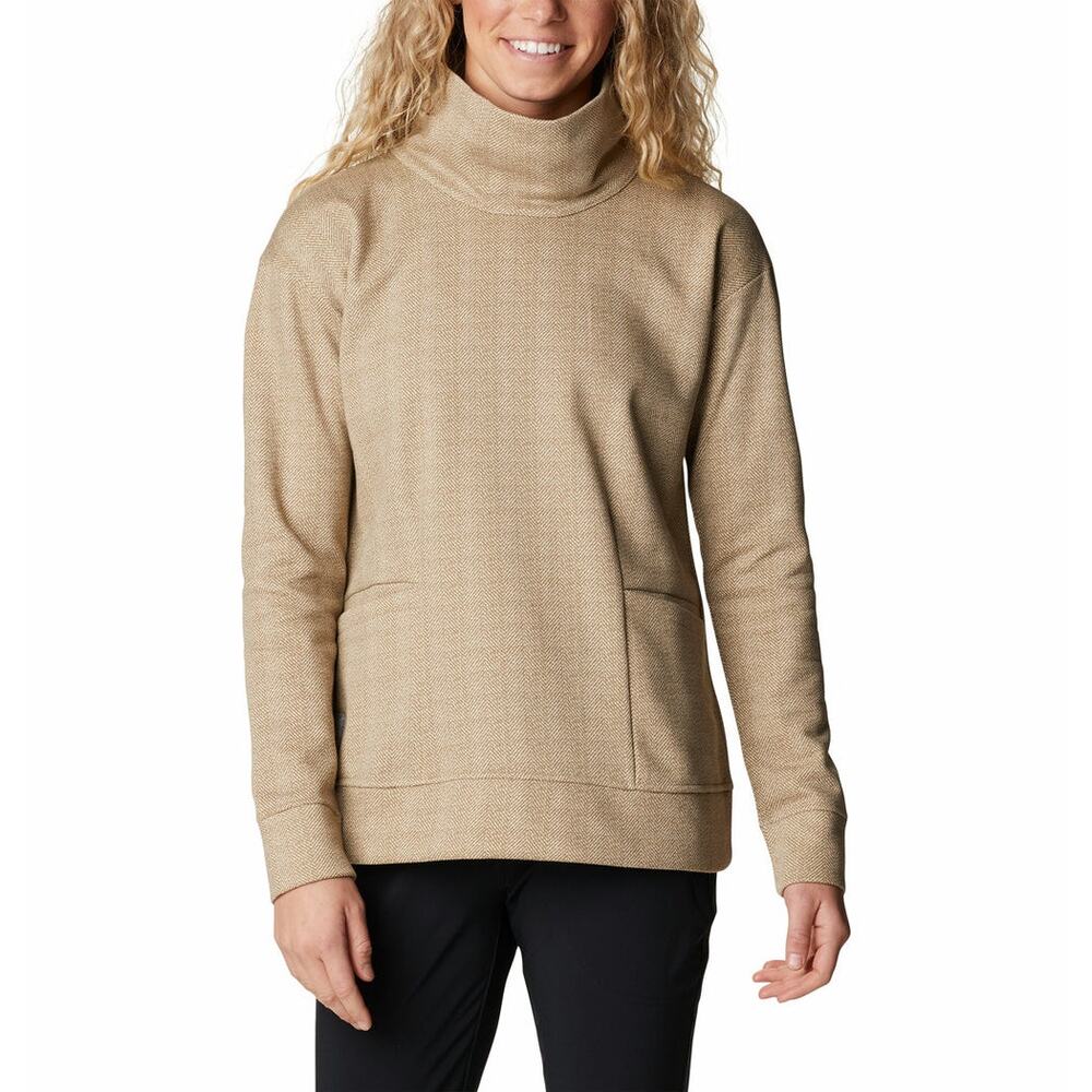 Columbia Womens Lodge Funnel Pullover Sweatshirt Chalk Beige Tan Size M‎ New